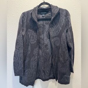 Cynthia Rowley Black with Charcoal Paisley Pattern Zip-Up Jacket
